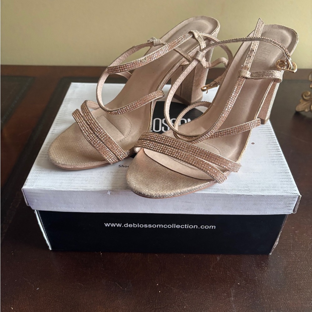 Women's Gold Strappy Heels
